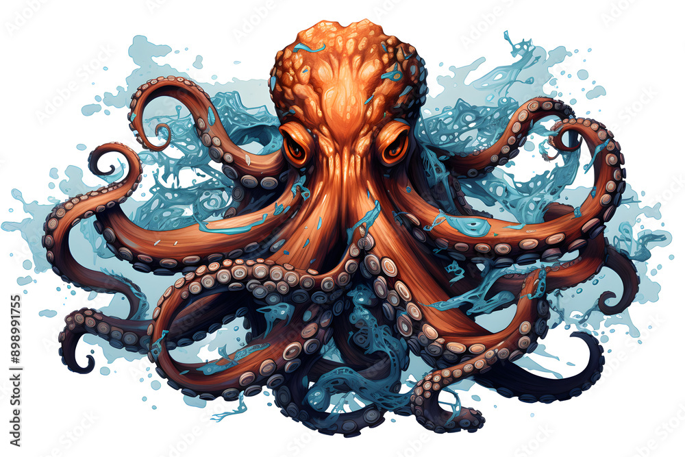 Obraz premium vintage style illustrated octopus, octopus illustration vintage vibe