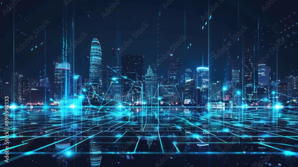 Futuristic Cityscape with Digital Network Futuristic Cityscape with Digital Network