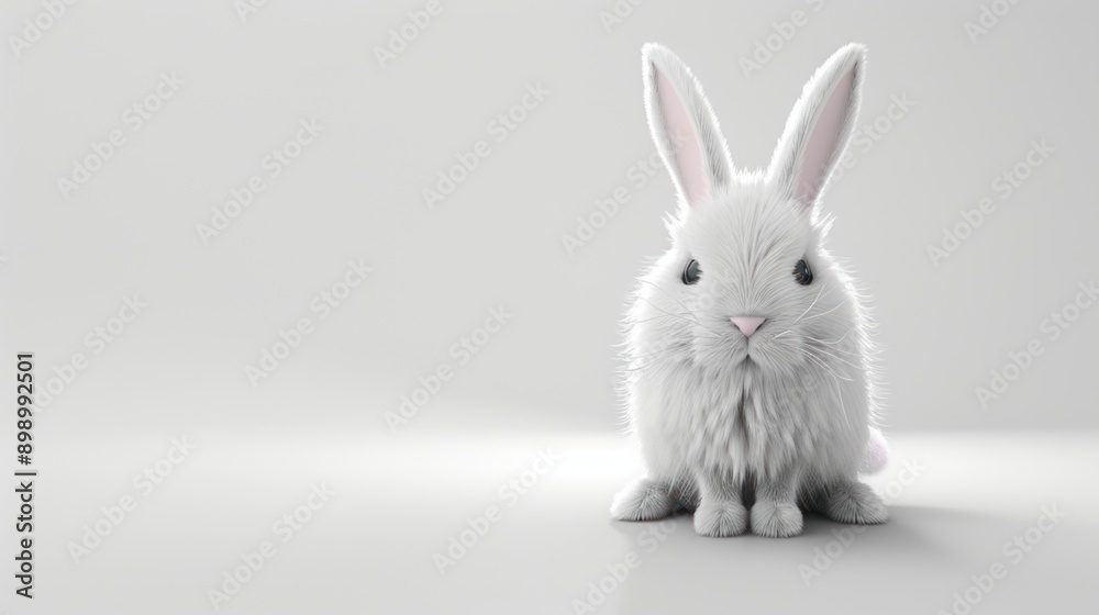 Fluffy White Rabbit Sitting on a White Background Fluffy White Rabbit Sitting on a White Background