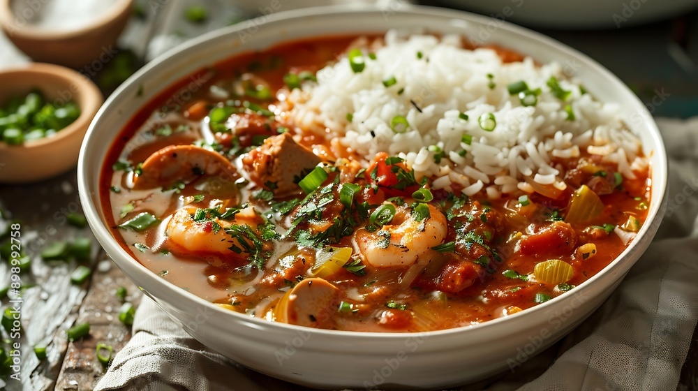 A bowl of chicken curry with rice on a wooden table A bowl of chicken curry with rice on a wooden table