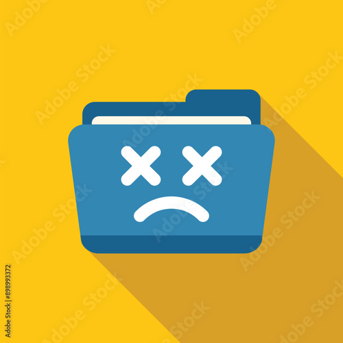 Blue folder icon showing data loss, corruption, or deletion error with a sad face