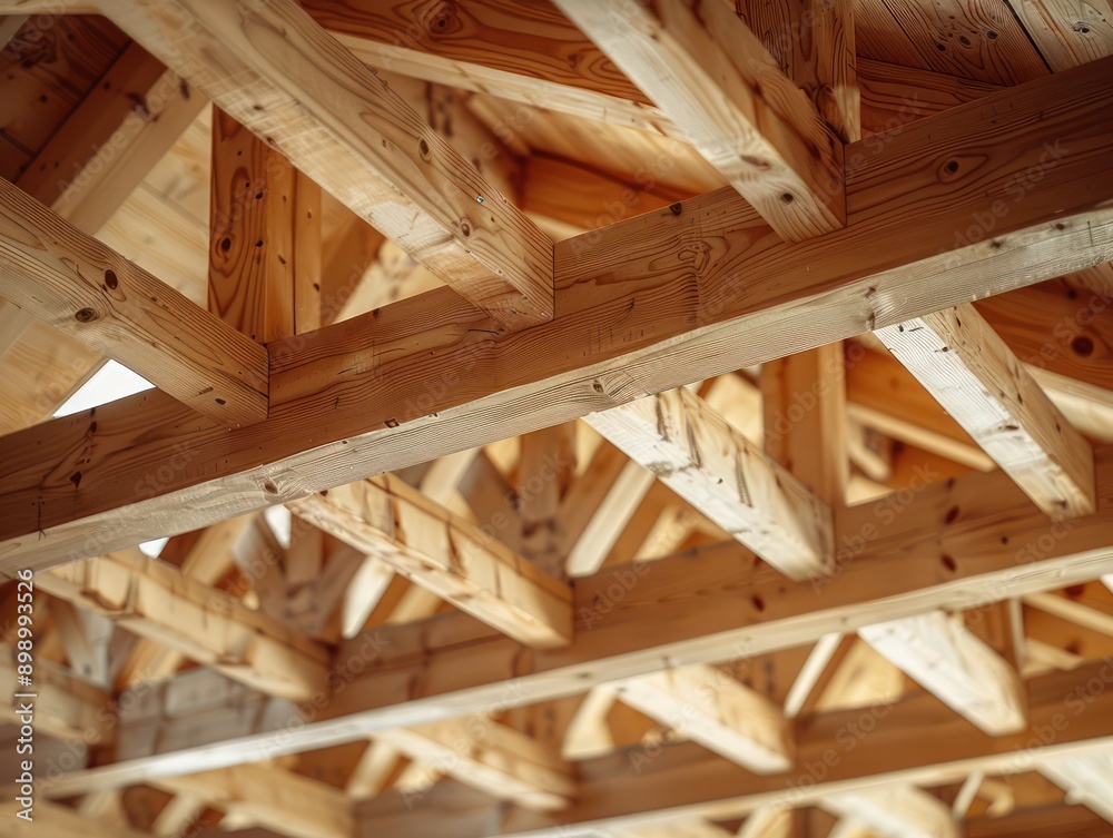 Precisely Aligned Timber Beams Forming the Sturdy Frame of a New Building Under Construction, Showcasing the Strength and Stability of Timber Frame Construction at a Development Site Precisely Aligned Timber Beams Forming the Sturdy Frame of a New Building Under Construction, Showcasing the Strength and Stability of Timber Frame Construction at a Development Site