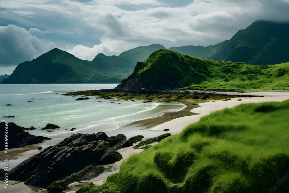 green hills at the beach beautiful landscape, beach lakesite green hills at the beach beautiful landscape, beach lakesite