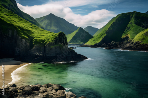 green hills at the beach beautiful landscape, beach lakesite photo