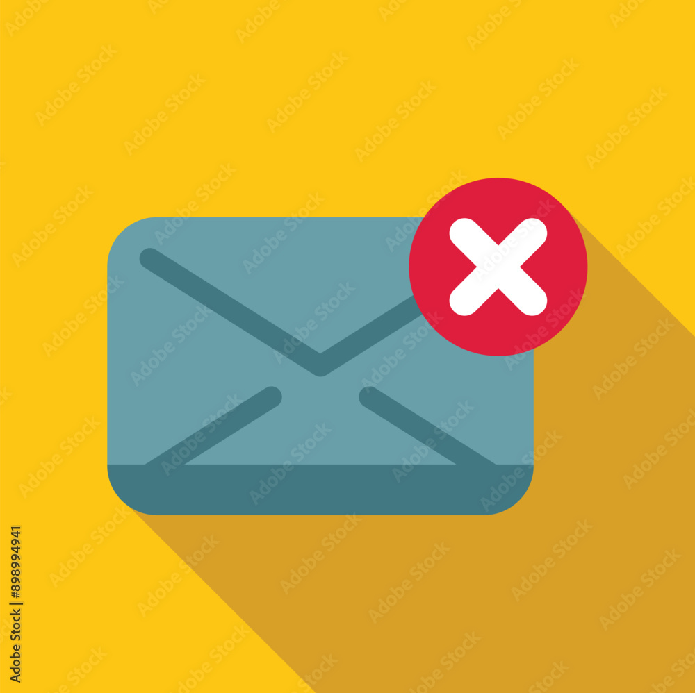 Closed mail envelope showing rejected message with red cross mark on yellow background Closed mail envelope showing rejected message with red cross mark on yellow background