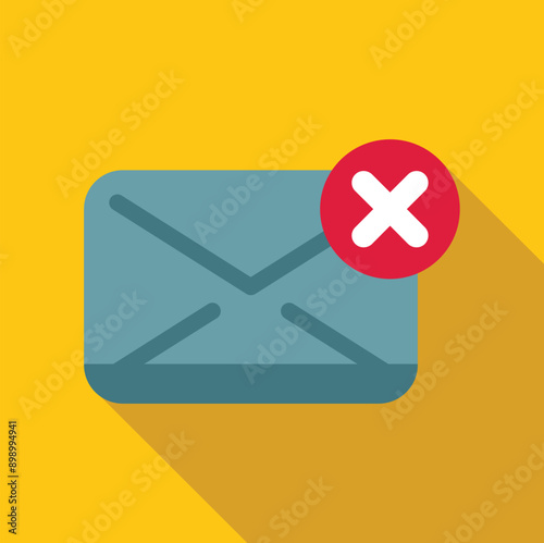 Closed mail envelope showing rejected message with red cross mark on yellow background
