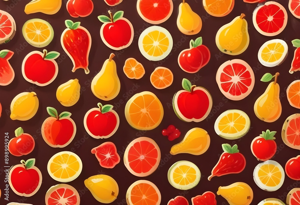 flat design sticker pattern of a fruits against a plain white background, high detail, volumetric lighting,dimensional 3D illumination flat design sticker pattern of a fruits against a plain white background, high detail, volumetric lighting,dimensional 3D illumination