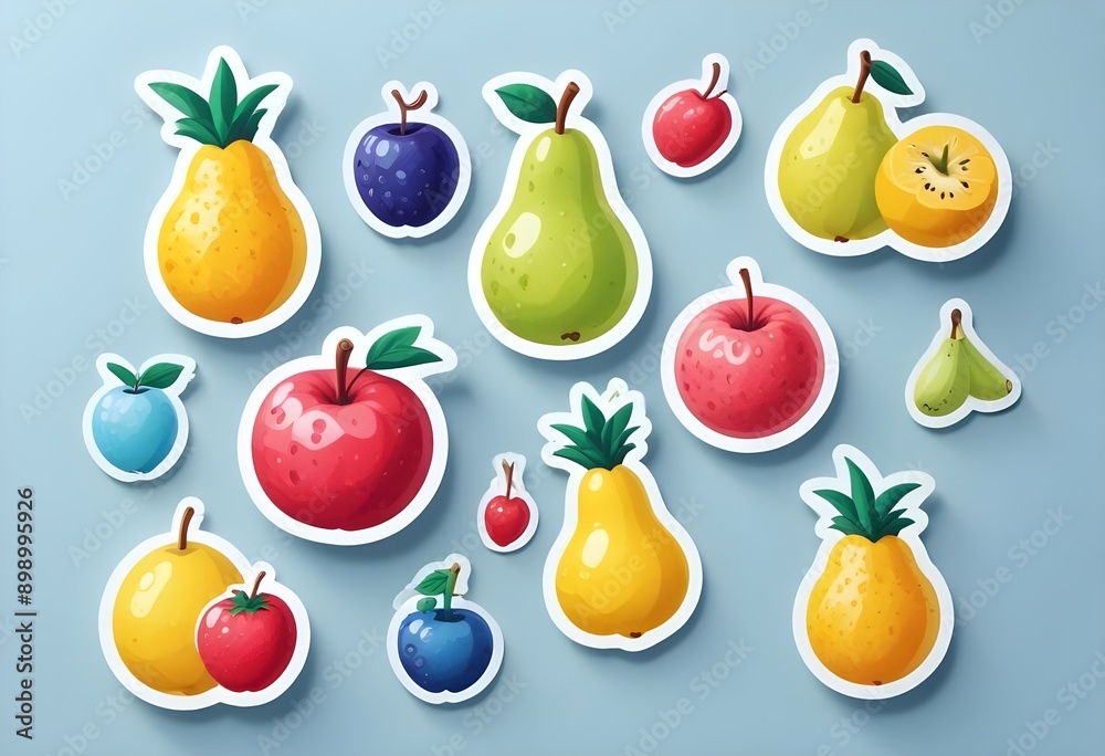 flat design sticker pattern of a fruits against a plain white background, high detail, volumetric lighting,dimensional 3D illumination flat design sticker pattern of a fruits against a plain white background, high detail, volumetric lighting,dimensional 3D illumination