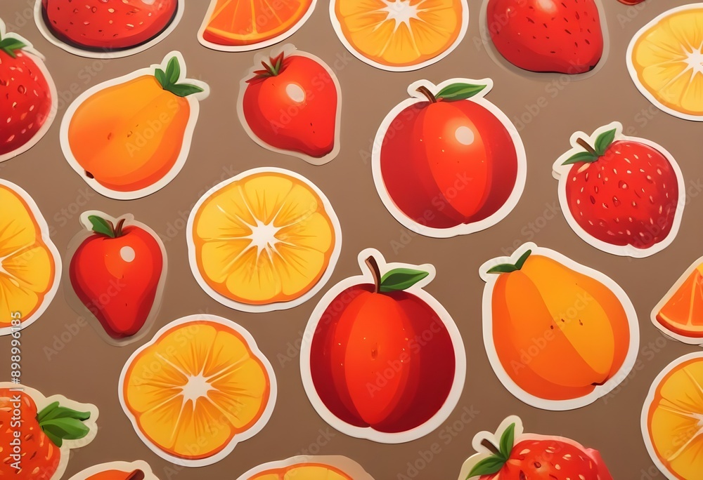 flat design sticker pattern of a fruits against a plain white background, high detail, volumetric lighting,dimensional 3D illumination 