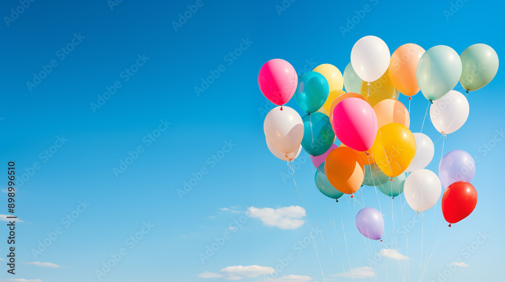 Group Of Colorful Balloons In A Clear Blue Sky Group Of Colorful Balloons In A Clear Blue Sky