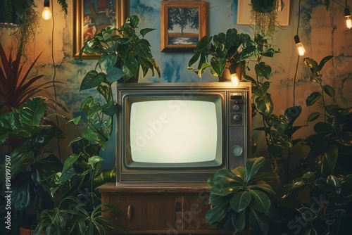 An old television sitting on a wooden table, great for nostalgic or retro-themed uses