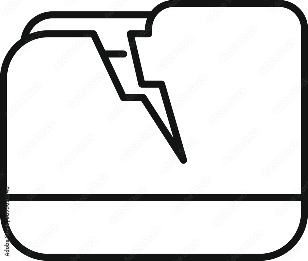 Simple open folder icon is breaking apart with a lightning bolt, representing data loss or corruption Simple open folder icon is breaking apart with a lightning bolt, representing data loss or corruption