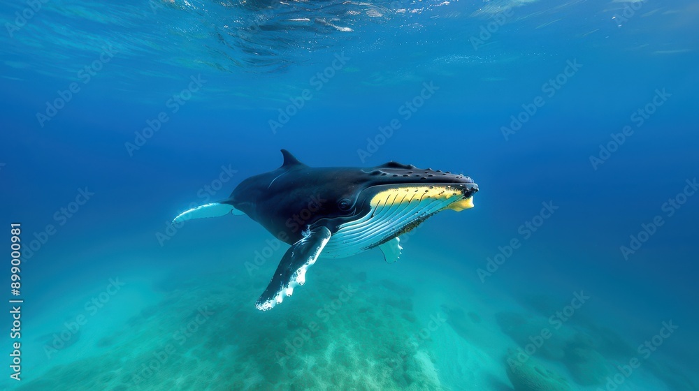 Fototapeta premium Majestic Whale Gliding Through Crystal Clear Waters