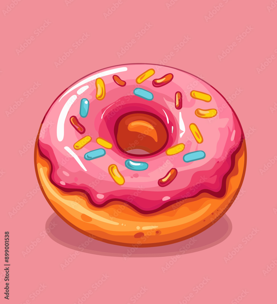 Cute Cartoon Pink Donut with Sprinkles Cute Cartoon Pink Donut with Sprinkles