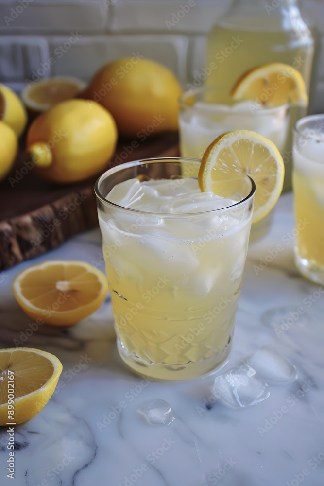 Refreshing Lemonade with Ice and Lemon Slices Refreshing Lemonade with Ice and Lemon Slices