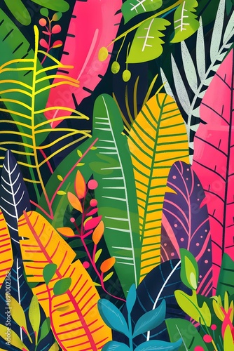 Colorful Tropical Leaves Pattern Illustration