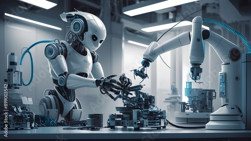Futuristic AI-Powered Robot in a High-Tech Lab