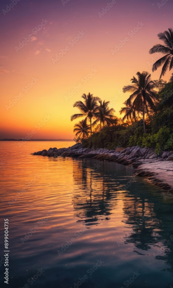 Tropical Sunset Over Calm Waters. Tropical Sunset Over Calm Waters.