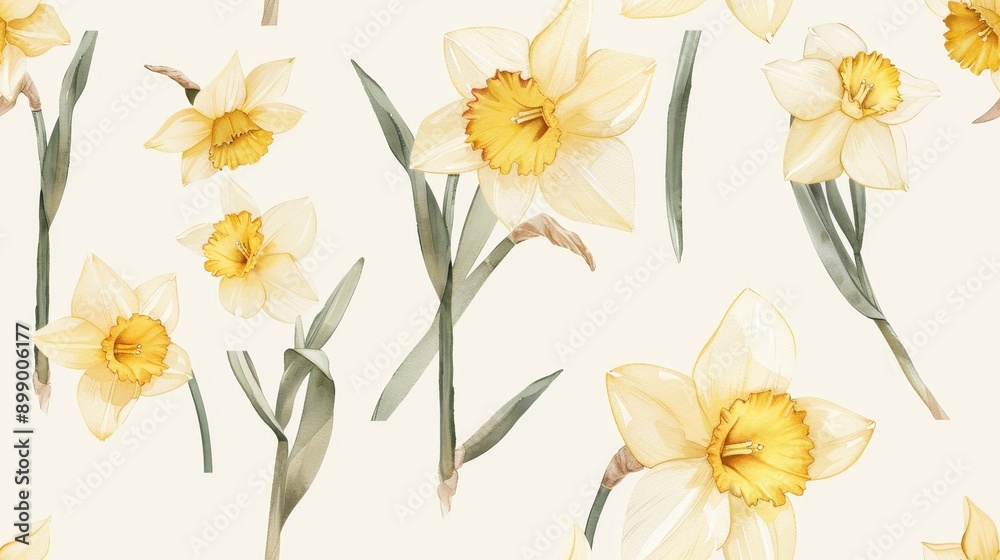 Fototapeta premium Cute daffodils in light watercolor