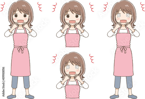 Woman in an apron showing a surprised expression