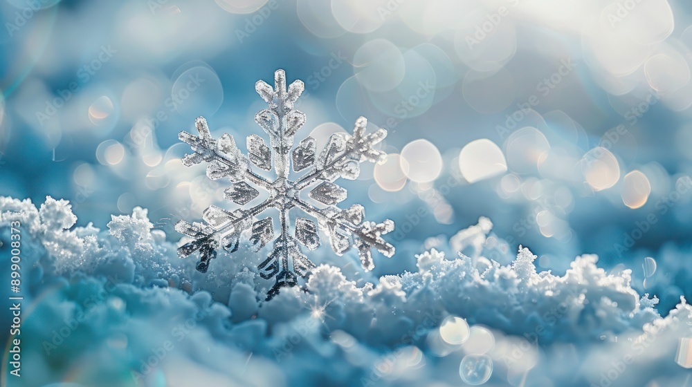 Winter Wonderland: Close-Up of Snowflake on Natural Snowdrift - Perfect Christmas and Winter Background Winter Wonderland: Close-Up of Snowflake on Natural Snowdrift - Perfect Christmas and Winter Background