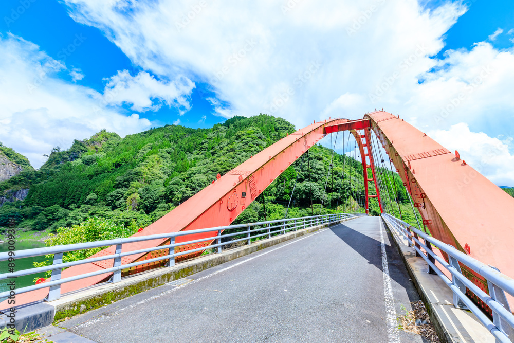 夏の日向神峡 蹴洞橋 福岡県八女市 Hyugamikyo in summer. Kedo Bridge. Fukuoka Pref, Yame City. 夏の日向神峡 蹴洞橋 福岡県八女市 Hyugamikyo in summer. Kedo Bridge. Fukuoka Pref, Yame City.
