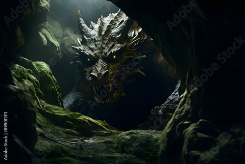 photo of a dragon in a cave, photo of a dragon, fantasy dragon © MrJeans