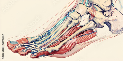 Human foot antomy, Diagnosing foot bone fractures through X-ray imaging, MRI scans, and CT scans, followed by treatment with immobilization, casting, or surgical intervention for optimal recovery photo