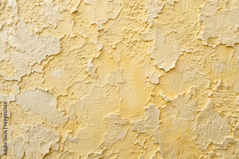 Fototapeta premium Creamy yellow and crisp white textured wall background featuring subtle cracks and unevenness, creating a unique, rustic, and distressed aesthetic.