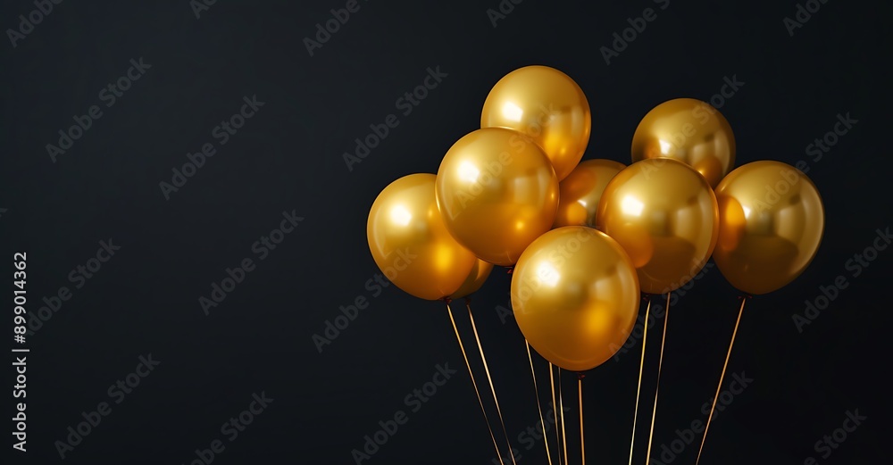 Mockup with Golden Balloons: Space for Text, Black Background Mockup with Golden Balloons: Space for Text, Black Background