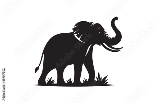 Elephant silhouette vector illustration, White background.