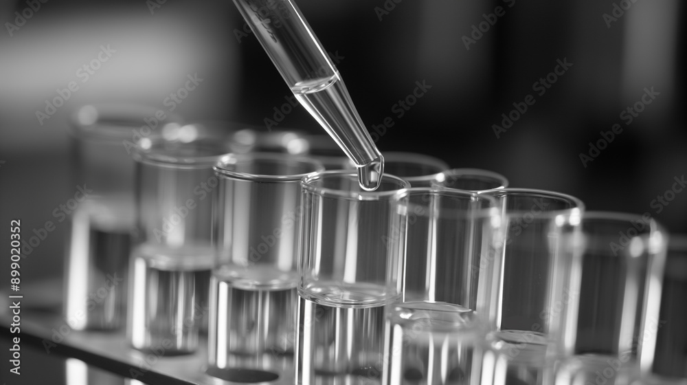A Droplet of Liquid Being Added to Test Tubes in a Laboratory