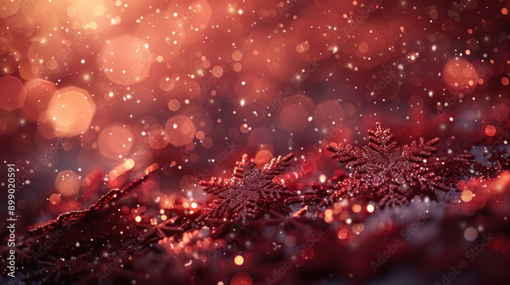 Fiery Winter: Red Bokeh Snowflakes Background Fiery Winter: Red Bokeh Snowflakes Background