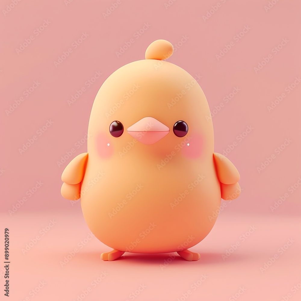 Fototapeta premium Cute 3D cartoon chick character on a pastel pink background, perfect for children's content and playful designs.