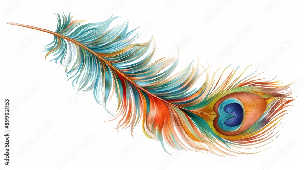 Obraz premium A realistic drawing of a peacock feather on an isolated isolated background