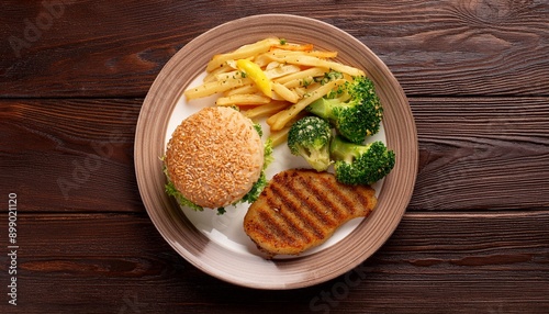 A single plate divided into two sections, one with a cheeseburger and fries, the other with