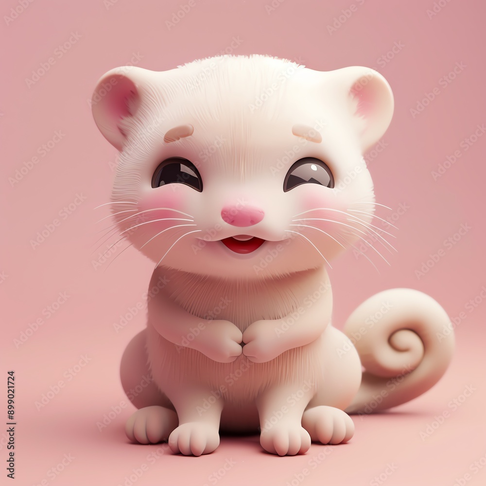 Cute smiling cartoon animal with big eyes sitting on a pink background. Adorable and playful digital art for kids. Cute smiling cartoon animal with big eyes sitting on a pink background. Adorable and playful digital art for kids.