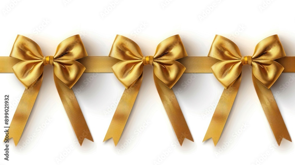 Golden Bows with Yellow Ribbon - Vector Illustration on White Background Golden Bows with Yellow Ribbon - Vector Illustration on White Background