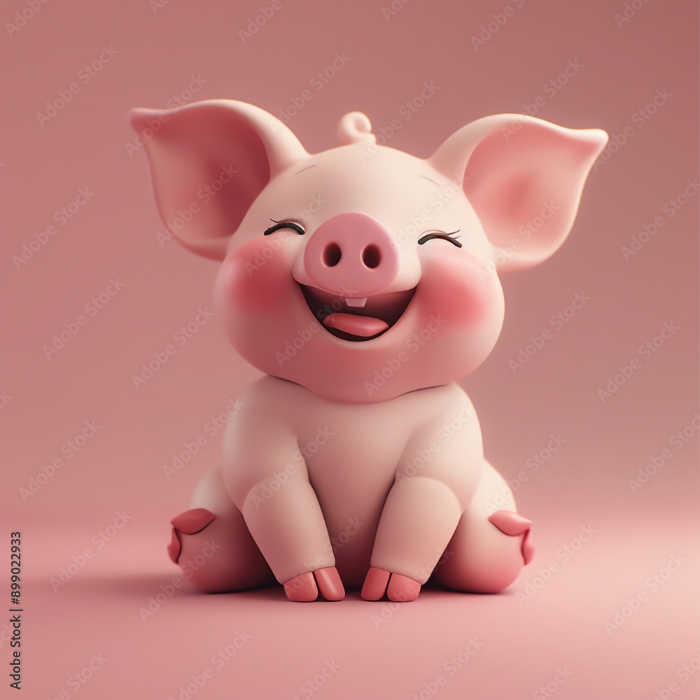 Adorable animated baby pig smiling happily, sitting against a pastel pink background. Perfect for children's themes and cute graphics. Adorable animated baby pig smiling happily, sitting against a pastel pink background. Perfect for children's themes and cute graphics.
