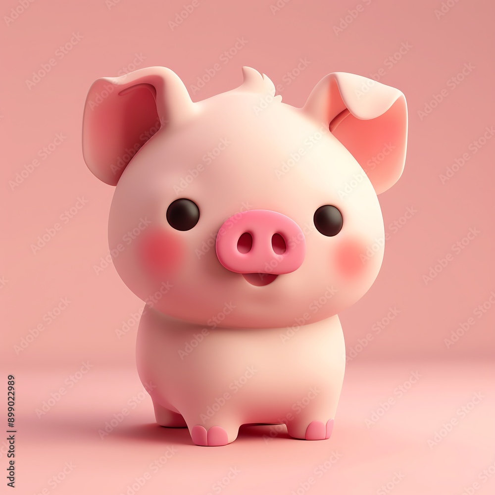Adorable pink cartoon piglet with big eyes and rosy cheeks on a pastel pink background, perfect for children's themes. Adorable pink cartoon piglet with big eyes and rosy cheeks on a pastel pink background, perfect for children's themes.