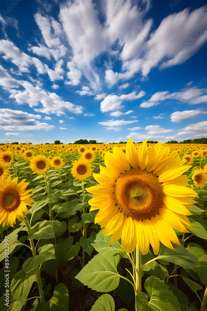 Endless Field of EF Yellow Sunflowers Under Cerulean Sky: A Panoramic Communion with Nature Endless Field of EF Yellow Sunflowers Under Cerulean Sky: A Panoramic Communion with Nature
