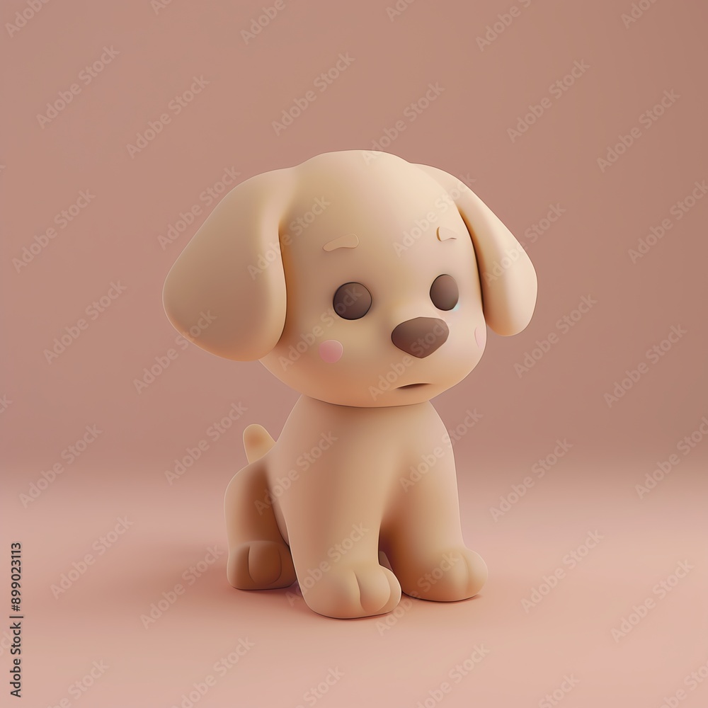 A cute 3D illustration of a small, sitting beige puppy with big eyes against a soft pink background. Ideal for children's content. A cute 3D illustration of a small, sitting beige puppy with big eyes against a soft pink background. Ideal for children's content.