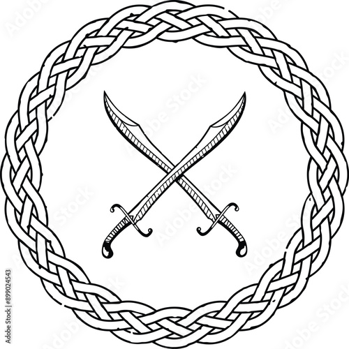 Grunge Celtic Ring Pattern and Crossed Scimitars