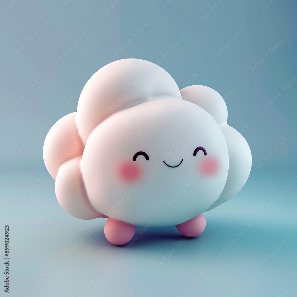 Cute smiling cloud toy with rosy cheeks and a happy expression on a soft pastel blue background. Adorable children's illustration. Cute smiling cloud toy with rosy cheeks and a happy expression on a soft pastel blue background. Adorable children's illustration.