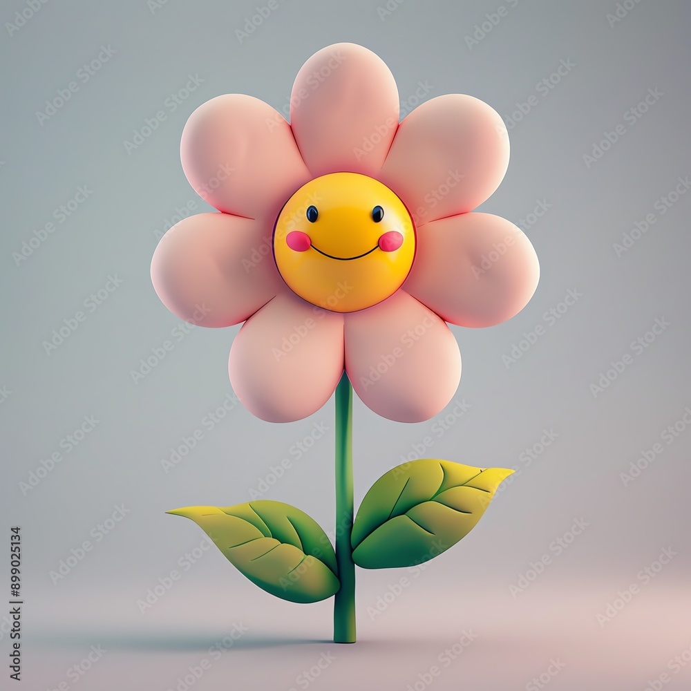 Cute cartoon flower with smiling face, soft pastel colors. Happiness and joy illustration for decor, kids' designs, or greeting cards. Cute cartoon flower with smiling face, soft pastel colors. Happiness and joy illustration for decor, kids' designs, or greeting cards.