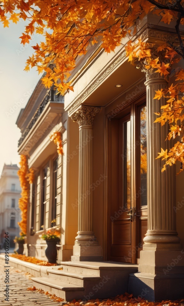 Obraz premium Autumn Leaves and Classical Architecture.