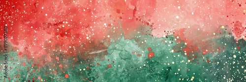 Abstract Christmas background with red and green watercolor splashes and glitter photo