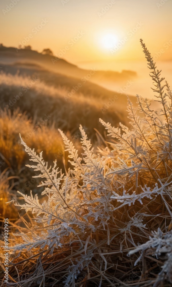 Fototapeta premium Frozen Grass at Sunset.