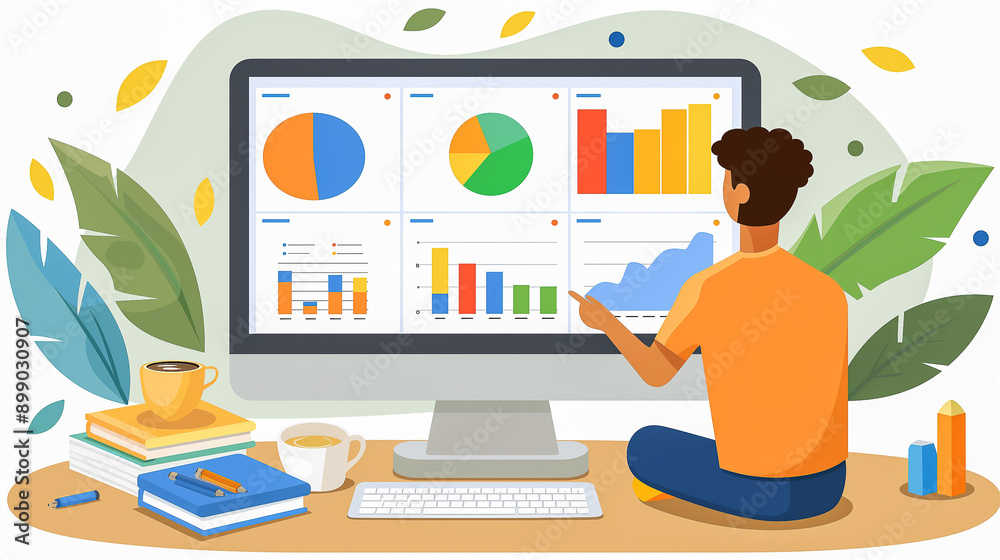 Person Analyzing Data on Computer at Home.. Person Analyzing Data on Computer at Home..