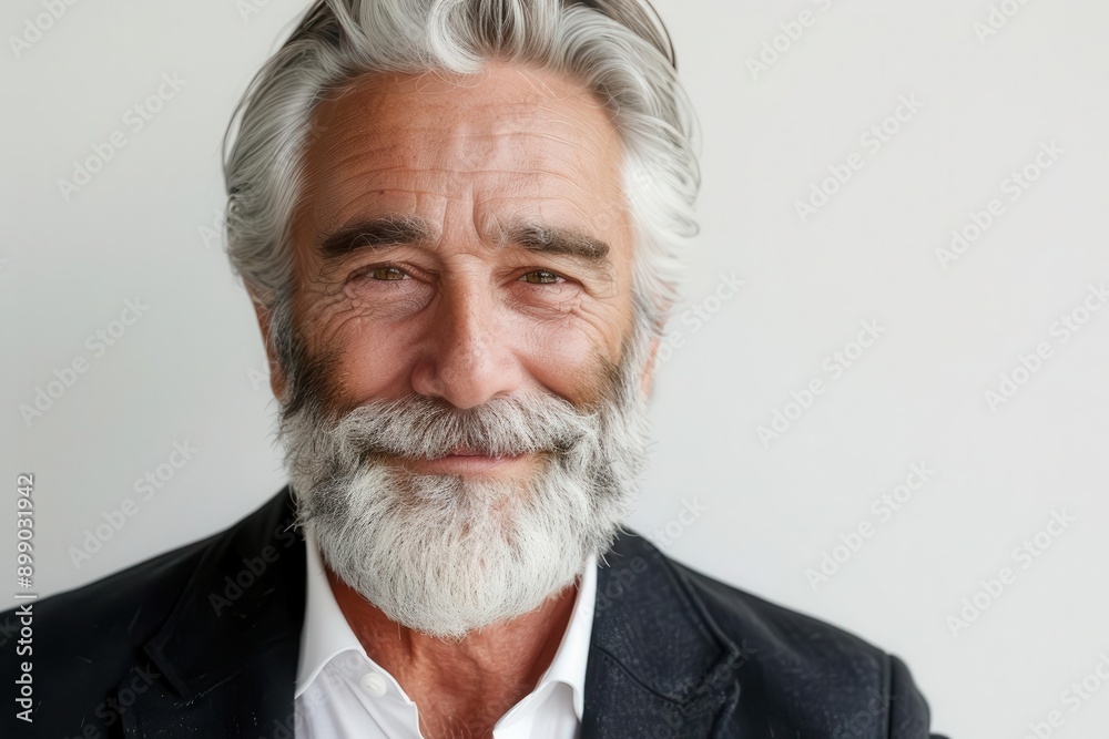 closeup portrait of a distinguished older gentleman with a charming smile stylish silver hair and wellgroomed beard against a clean white background closeup portrait of a distinguished older gentleman with a charming smile stylish silver hair and wellgroomed beard against a clean white background